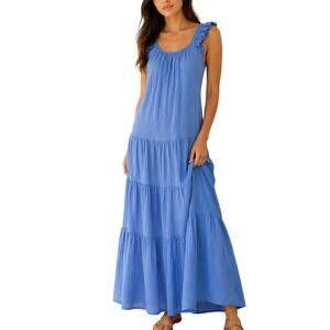 Caslon Tiered Maxi Dress Blue Ruffle Sleeve Boho Cotton Gauze -  Summer